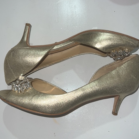 Badgley Mischka metallic gold silver rhinestone Giana II D’Orsay suede heels - Picture 7 of 11